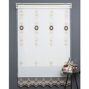 Kahve Çift Mekanizmalı Kadife Yasemin Nakışlı Tül Stor Perde (Dayanıklı Alüminyum Kasa)