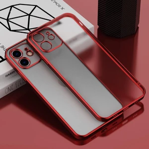 iPhone 12 Pro Max Lazer Parlak Çerçeve Şeffaf Plating Cep Telefonu Kılıfı Kırmızı