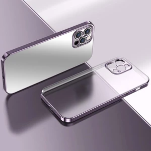iPhone 12 Pro Max Lazer Parlak Çerçeve Şeffaf Plating Cep Telefonu Kılıfı Mor