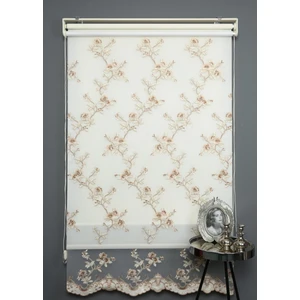 Bej Çift Mekanizmalı Kadife Sarmaşık Nakışlı Tül Stor Perde (Dayanıklı Alüminyum Kasa)