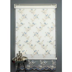 Mavi Çift Mekanizmalı Kadife Sarmaşık Nakışlı Tül Stor Perde (Dayanıklı Alüminyum Kasa)