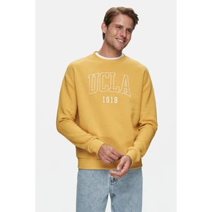 SANDHILL Sarı Bisiklet Yaka Nakışlı Şardonlu Loose Fit Erkek Sweatshirt