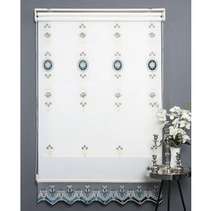 Petrol Çift Mekanizmalı Kadife Yasemin Nakışlı Tül Stor Perde (Dayanıklı Alüminyum Kasa)