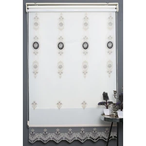 Gri Çift Mekanizmalı Kadife Yasemin Nakışlı Tül Stor Perde (Dayanıklı Alüminyum Kasa)