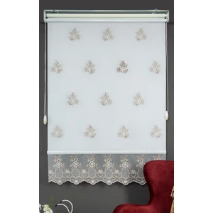 Bej Çift Mekanizmalı Kadife Sedef Nakışlı Tül Stor Perde (Dayanıklı Alüminyum Kasa)