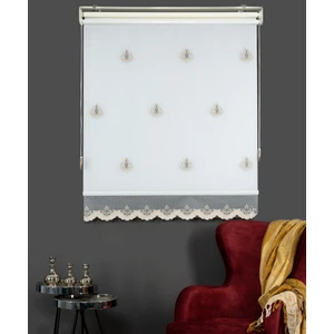 Krem Çift Mekanizmalı Kadife Sedef Nakışlı Tül Stor Perde (Dayanıklı Alüminyum Kasa)