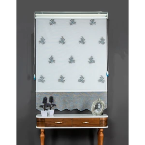 Mavi Çift Mekanizmalı Kadife Sedef Nakışlı Tül Stor Perde (Dayanıklı Alüminyum Kasa)