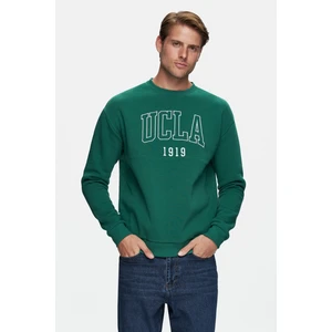 SANDHILL Yeşil Bisiklet Yaka Nakışlı Şardonlu Loose Fit Erkek Sweatshirt