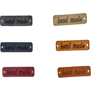 12 Adet Renkli Handmade Yazılı Deri Etiket Dikdörtgen Model Etiket