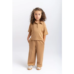 Polo Yaka Bol Paçalı Takım 2-7 Yaş Taba