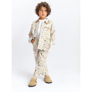 Yaka ve Cep Nakışlı Poplin Takım 2-7 Yaş Ekru Desen