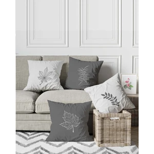 Menesa Home Gri Kırık Beyaz Zemin Kuru Kır Çiçeği Yaprak Temalı Dijital Baskı Dekoratif Koltuk Kırlent Yastık Kılıfı