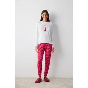 Çiçek Detaylı Fuşya Termal Pijama Altı