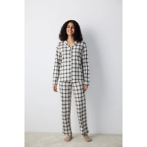 Pamuklu Alia Gri Gömlek Pantolon Pijama Takımı