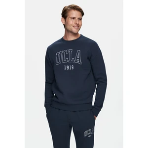 SANDHILL Lacivert Bisiklet Yaka Nakışlı Şardonlu  Loose Fit Erkek Sweatshirt