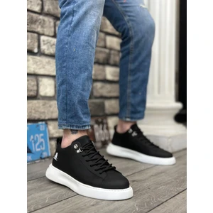 BA0331 Bağcıklı Erkek Yüksek Taban Cilt Siyah Beyaz Taban Spor Ayakkabı