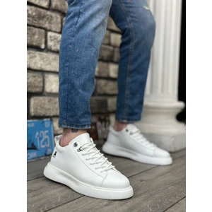BA0331 Bağcıklı Erkek Yüksek Taban Beyaz Cilt  Spor Ayakkabı
