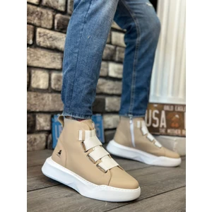 BA0142 Bantlı Erkek Yüksek Taban Krem Beyaz Spor Bot