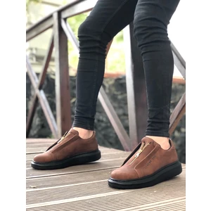 BA0310 Boa Kalın Yüksek Taban Fermuarlı Taba Siyah Erkek Ayakkabı
