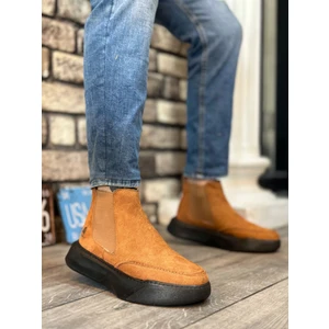 BA0150 Bağcıksız Erkek Taba Süet Siyah Yüksek Taban Spor Bot