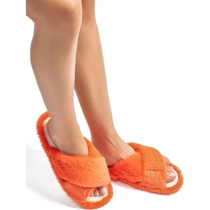 Çapraz Peluş Kadın Ev Terliği Turuncu 36/41