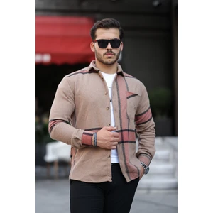 Mero Life Erkek Krem-Siyah Çizgili Ekoseli Oversize Uzun Kol Kareli Kalın Kumaş Oduncu Gömleği