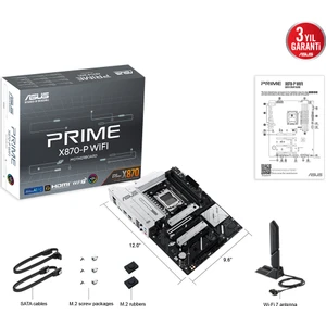 Prıme X870-P Wıfı Amd X870 Am5 Ddr5 8000 HDMI 2xusb4 4x M2 Usb3.2 Wifi 7 + Bt Aura Rgb 2.5gbit Lan Atx 14+2+1(80A) Güç Aşamaları, Çift Usb4, Gelişmiş Aı Bilgisayarları Için Hazır