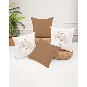 Menesa Home Kahve-Krem  Zemin Üzerine Kendinden Desenli Kuru Çiçek Desenli Dijital Baskılı Kırlent Kılıfı