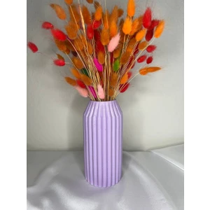 Love Candle Dekor Lila Vazo Çizgili Vazo Dekoratif Vazo Çiçeklik Kuru Çiçek Vazo