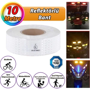 10 mt Reflektörlü Reflektif Fosforlu Araç Oto Kamyon Şerit Bant Tüvtürk Onaylı Düz Beyaz Ikaz Bandı