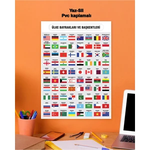 Ülke Bayrakları ve Başkentleri Pvc Kaplamalı Poster 30X42 cm