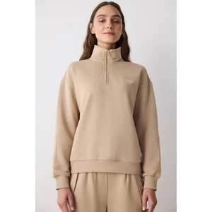 Bej Yarım Fermuarlı Maura Sweatshirt - Saude Koleksiyonu