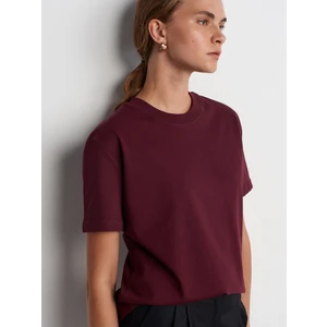 30312 Dekoratif Dikişli Bisiklet Yaka Tshirt-Bordo