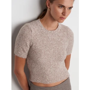 10651 Bisiklet Yaka Yumuşak Dokulu Kısa Kol Triko Kazak-Vizon M.