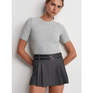 10651 Bisiklet Yaka Yumuşak Dokulu Kısa Kol Triko Kazak-Gri