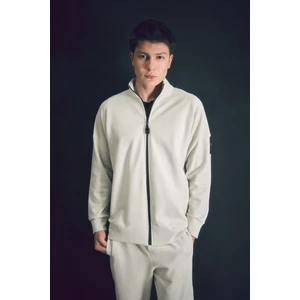 Basic Çift Cepli Fermuarlı Dik Yaka Sweatshirt