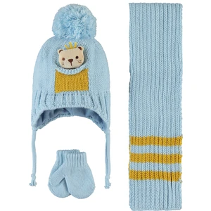 Erkek Bebek Atkı Bere Eldiven Set 0-24 Ay  Açık Mavi