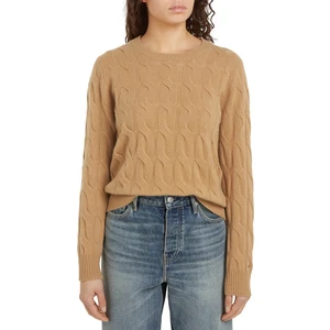 Tommy Hilfiger Yuvarlak Yaka Standart Desenli Deve Tüyü Kazak Kadın Soft Yün Cable C-Nk