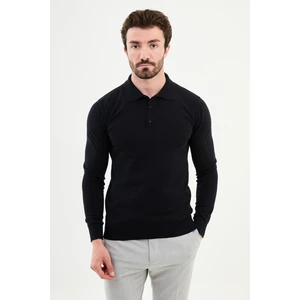 Düz Lacivert Slim Fit Polo Yaka Erkek Triko Kazak
