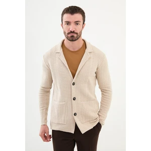 Desenli Bej Slim Fit Erkek Triko Ceket