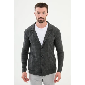 Desenli Antrasit Slim Fit Erkek Triko Ceket