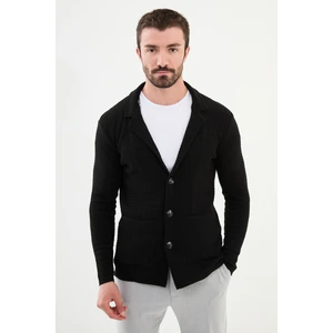 Desenli Siyah Slim Fit Erkek Triko Ceket