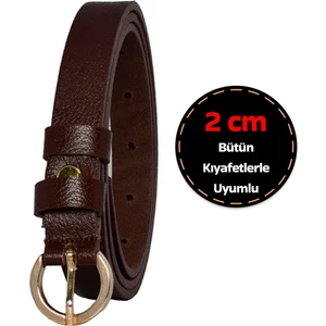 Deri, Renk Tokalı Ince 2 cm Koyu Kahverengi Kadın Kemeri; Elbise, Pantolon Kemeri_kilit