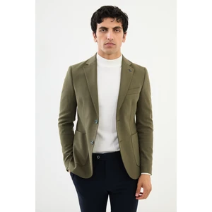 Desenli Haki Slim Fit Torba Cep Mono Yaka Erkek Ceket