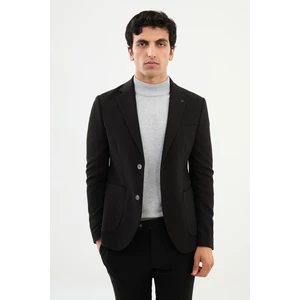 Desenli Siyah Slim Fit Torba Cep Mono Yaka Erkek Ceket