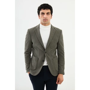 Çizgili Haki Slim Fit Torba Cep Mono Yaka Kadife Erkek Ceket