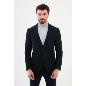 Çizgili Lacivert Slim Fit Torba Cep Mono Yaka Kadife Erkek Ceket