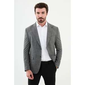 Desenli Antrasit Slim Fit Mono Yaka Klasik Yün Erkek Ceket