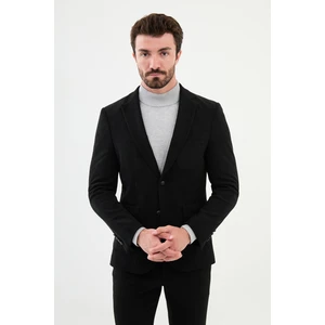 Çizgili Siyah Slim Fit Torba Cep Mono Yaka Kadife Erkek Ceket