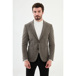 Çizgili Vizon Rengi Slim Fit Torba Cep Mono Yaka Kadife Erkek Ceket